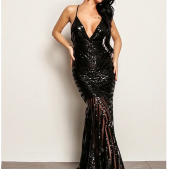 Dresses & Skirts - Crisscross Open Back Fishtail Plunging Dress